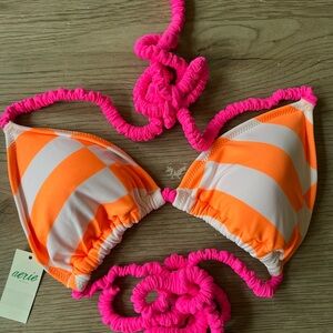 Aerie Bright Orange and White Bikini Top